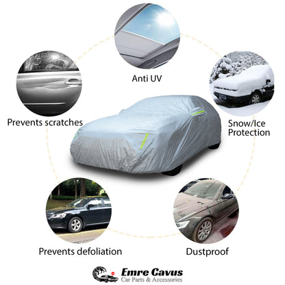 EC Waterproof Car Cover for Automobiles, All Weather Snowproof Windproof Rain Sun UV Protection, Outdoor Full Cover with Zipper, Size A2 3XL Universal Fit for Sedan (186-193 inch)